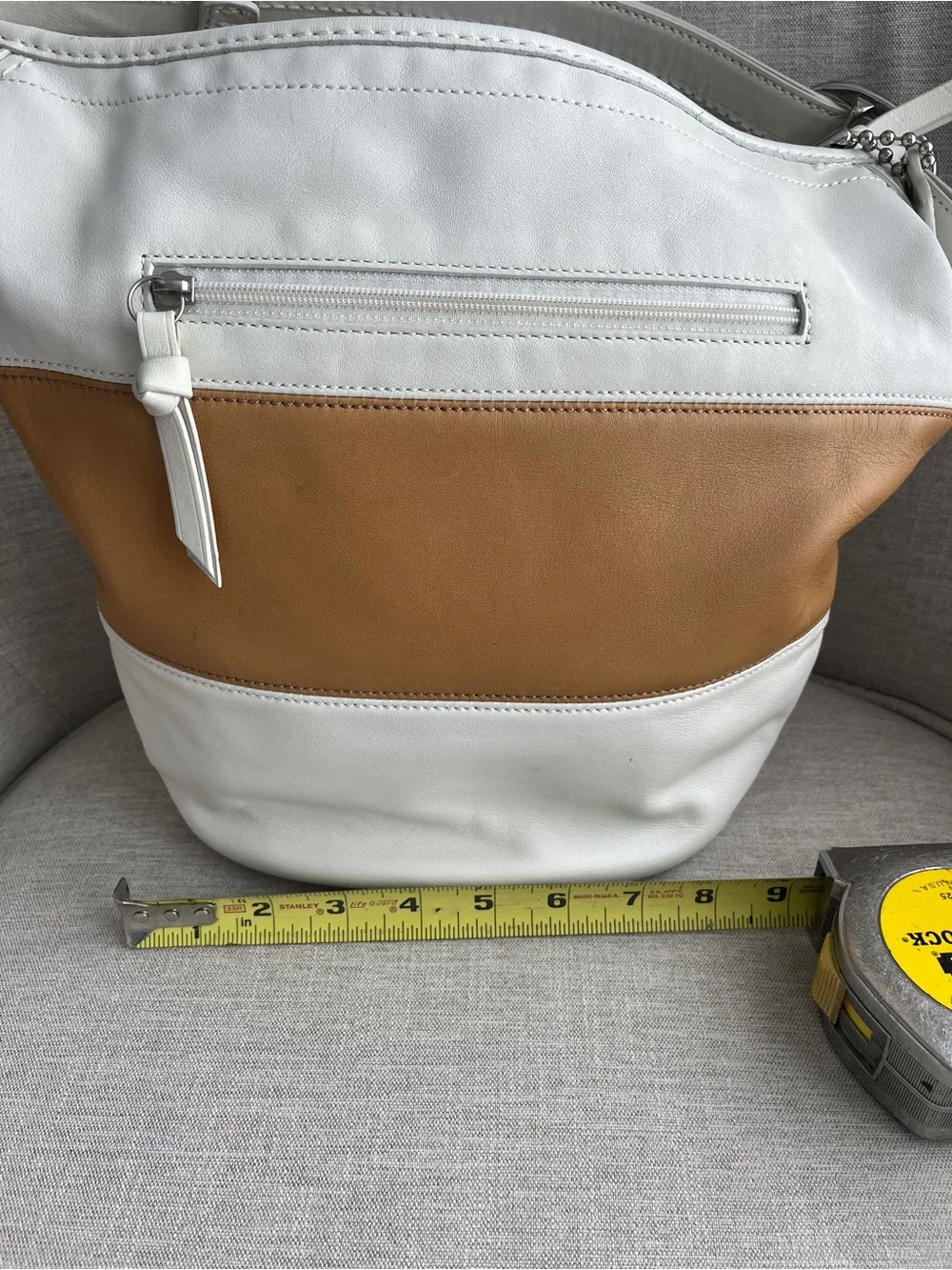 Coach Leather Rugby Duffle Bucket Bag White Camel F13357